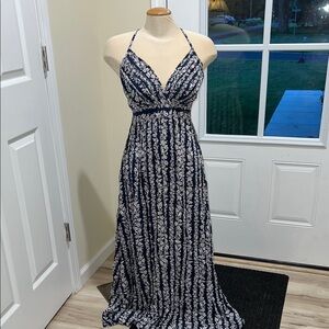 Angie Navy and Cream Floral Maxi Dress